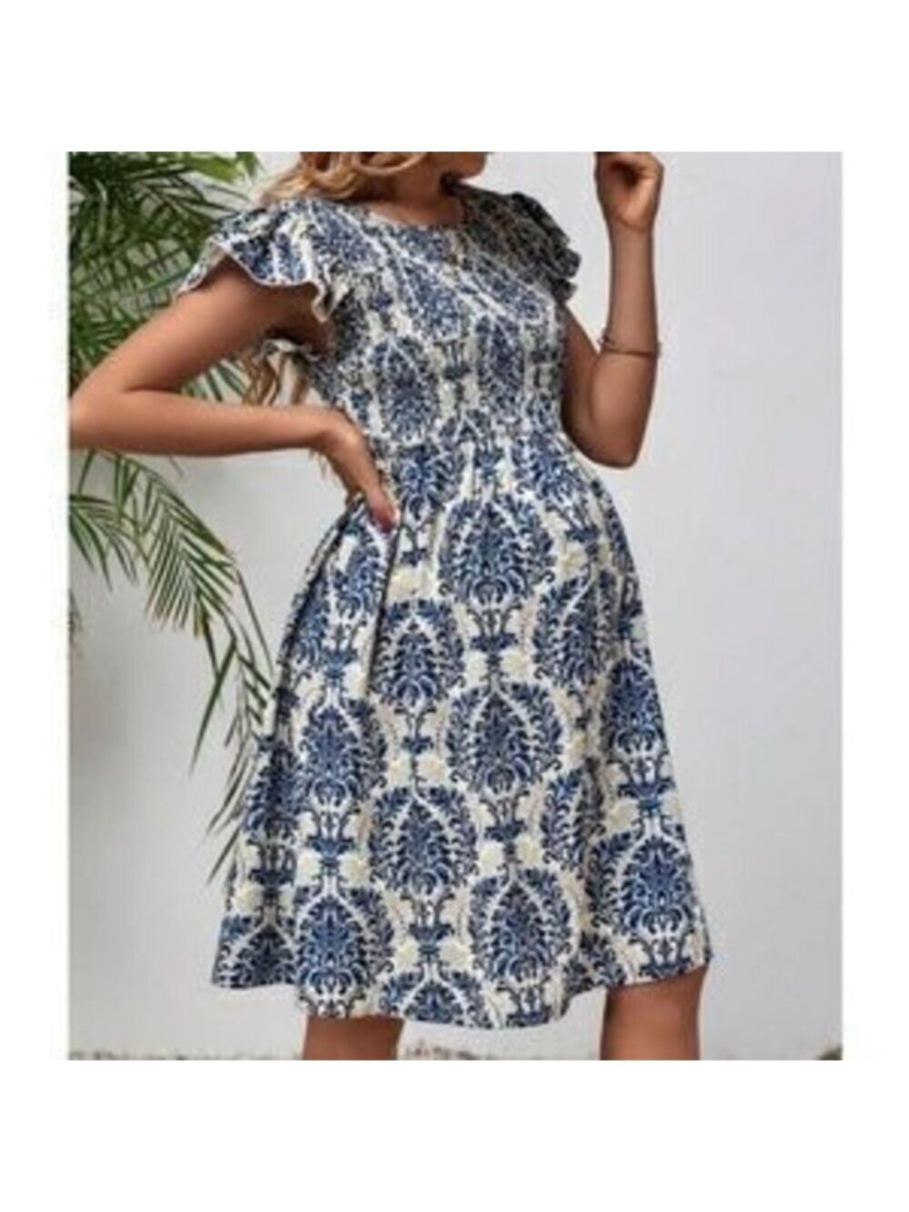 Maternity Butterfly Sleeve Smocked Mini Dress